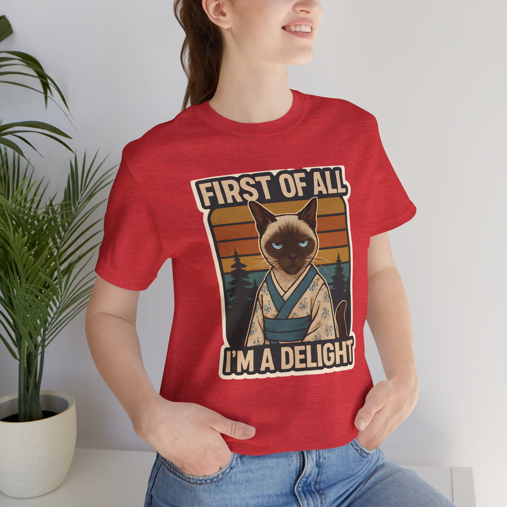 Siamese Cat Samurai "First of All I'm a Delight" T-Shirt