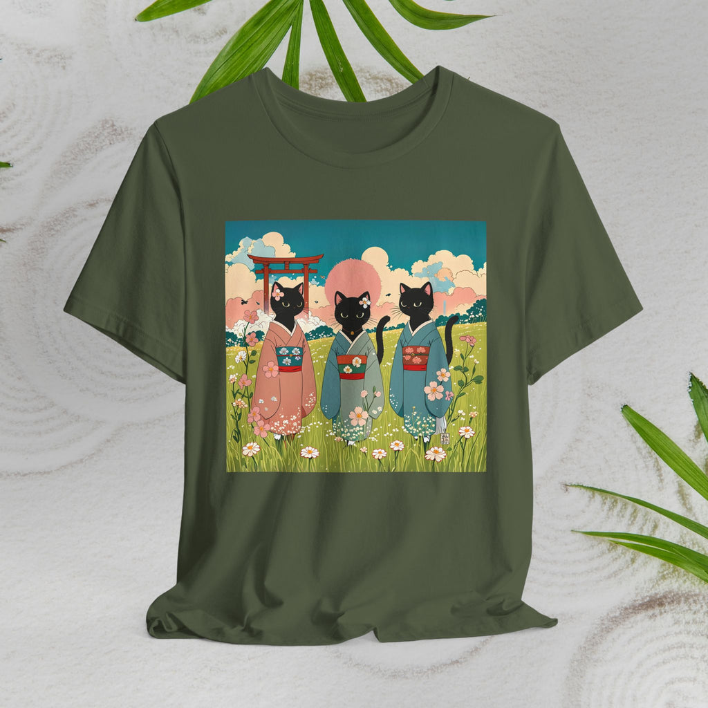 Black Kitty Cats in Japanese Kimonos T-Shirt