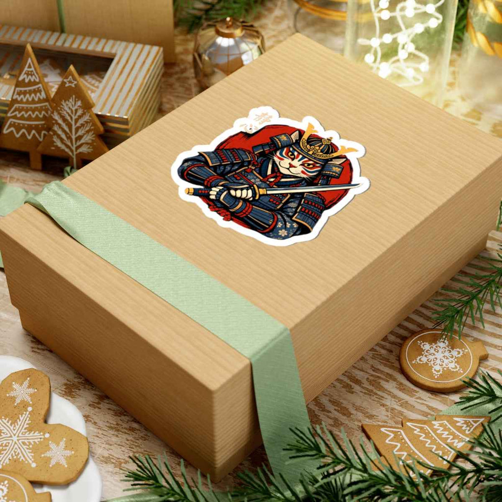 Samurai Cat illustration Sticker | Kiss-Cut Vinyl