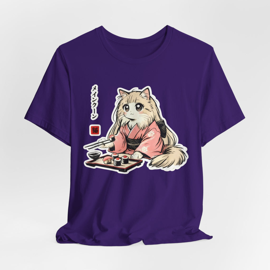 Sushi Lover Cat Shirt - Kawaii Kimono Tee, Maine Coon