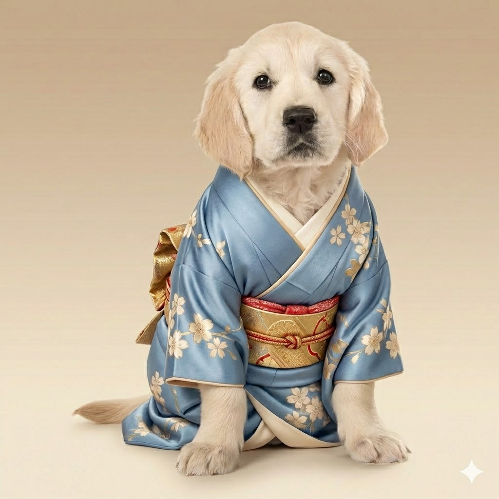 Individuelles Kimono-Haustierportrait – Personalisiertes Haustierkunstwerk im japanischen Stil