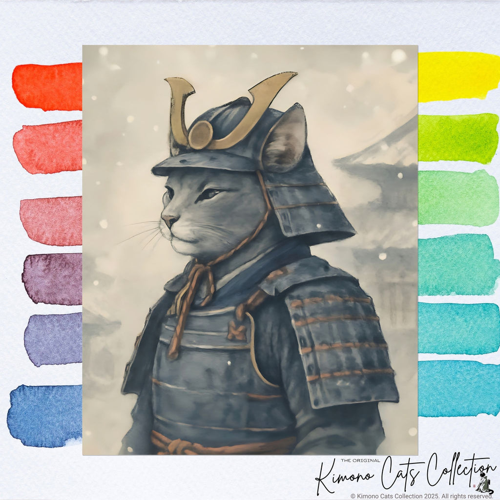Samurai Cat Poster - Japanese Neko Warrior Wall Art