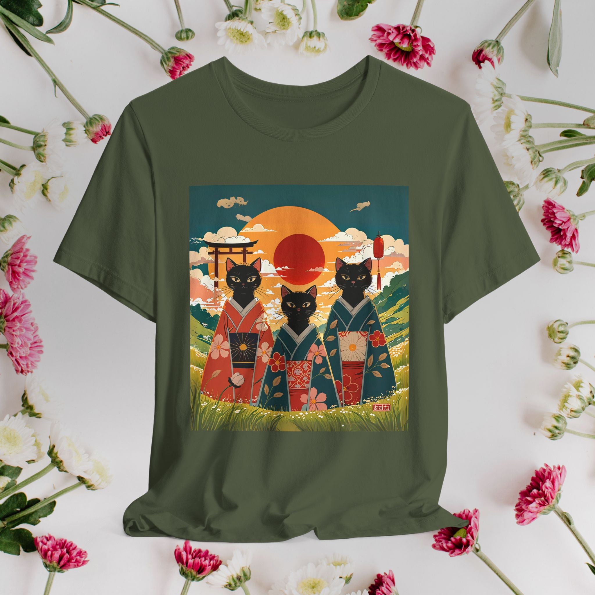 Kawaii Black Kitty Cats in Kimonos T-Shirt