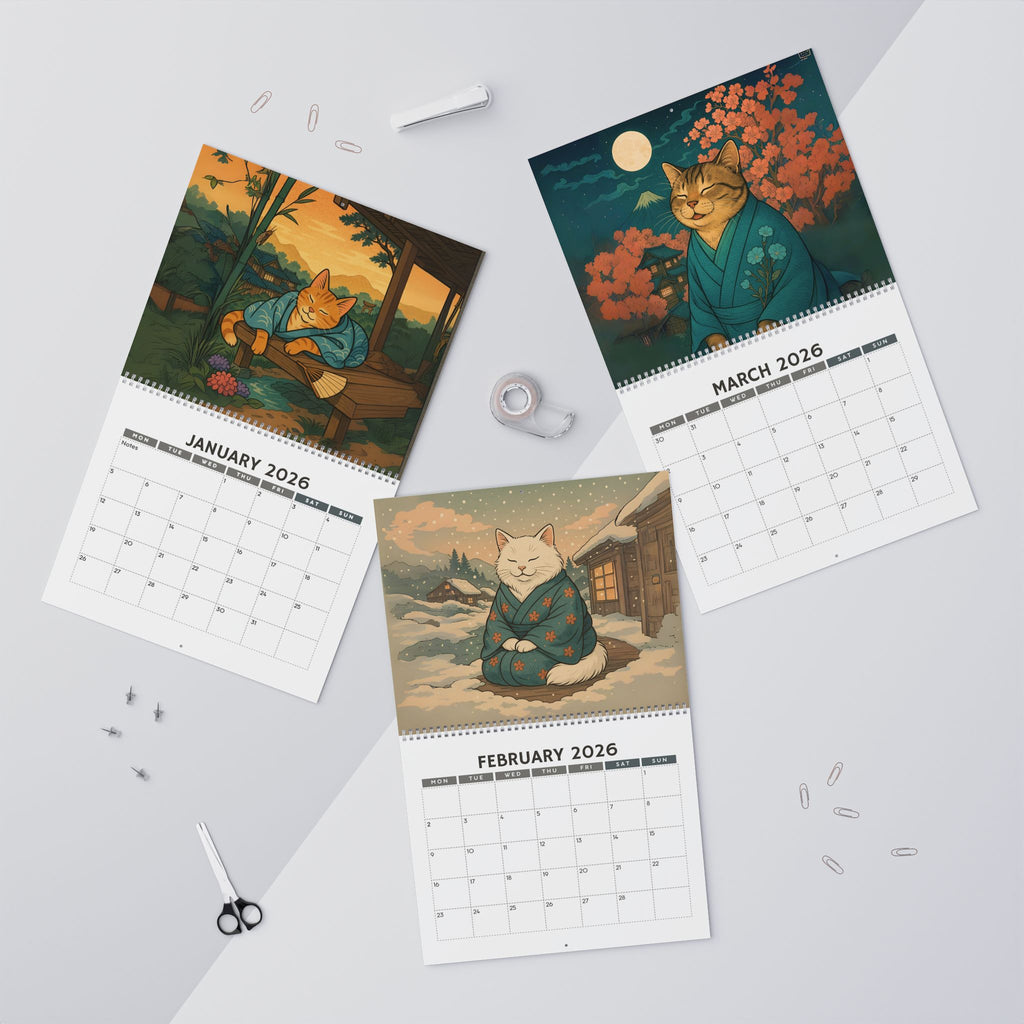 Sleepy Kimono Cats Wall Calendar 2026