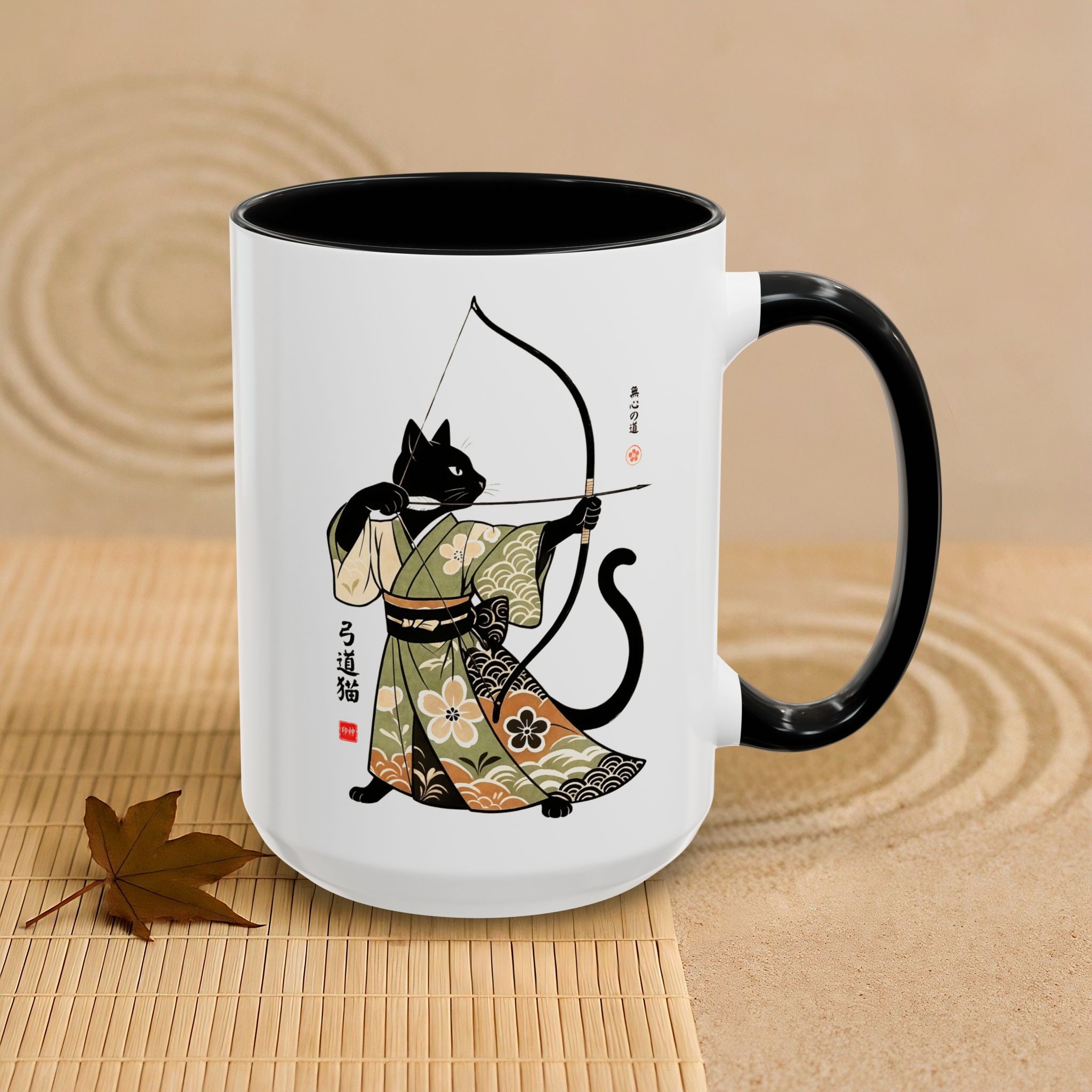 Kyudo Cat Warrior Mug - Unique Cat Lover Coffee Mug for Warriors - Kimono Cats Collection