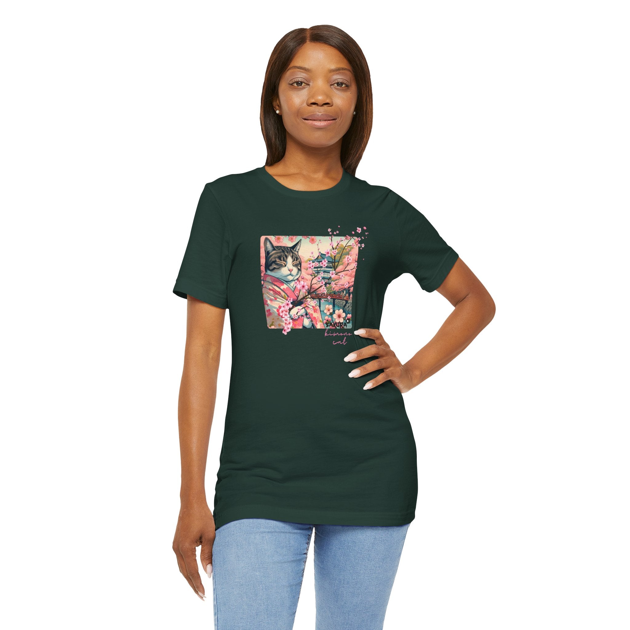 Sakura Kimono Cat Tee - Unisex Stylish T-Shirt for Cat Lovers - Kimono Cats Collection