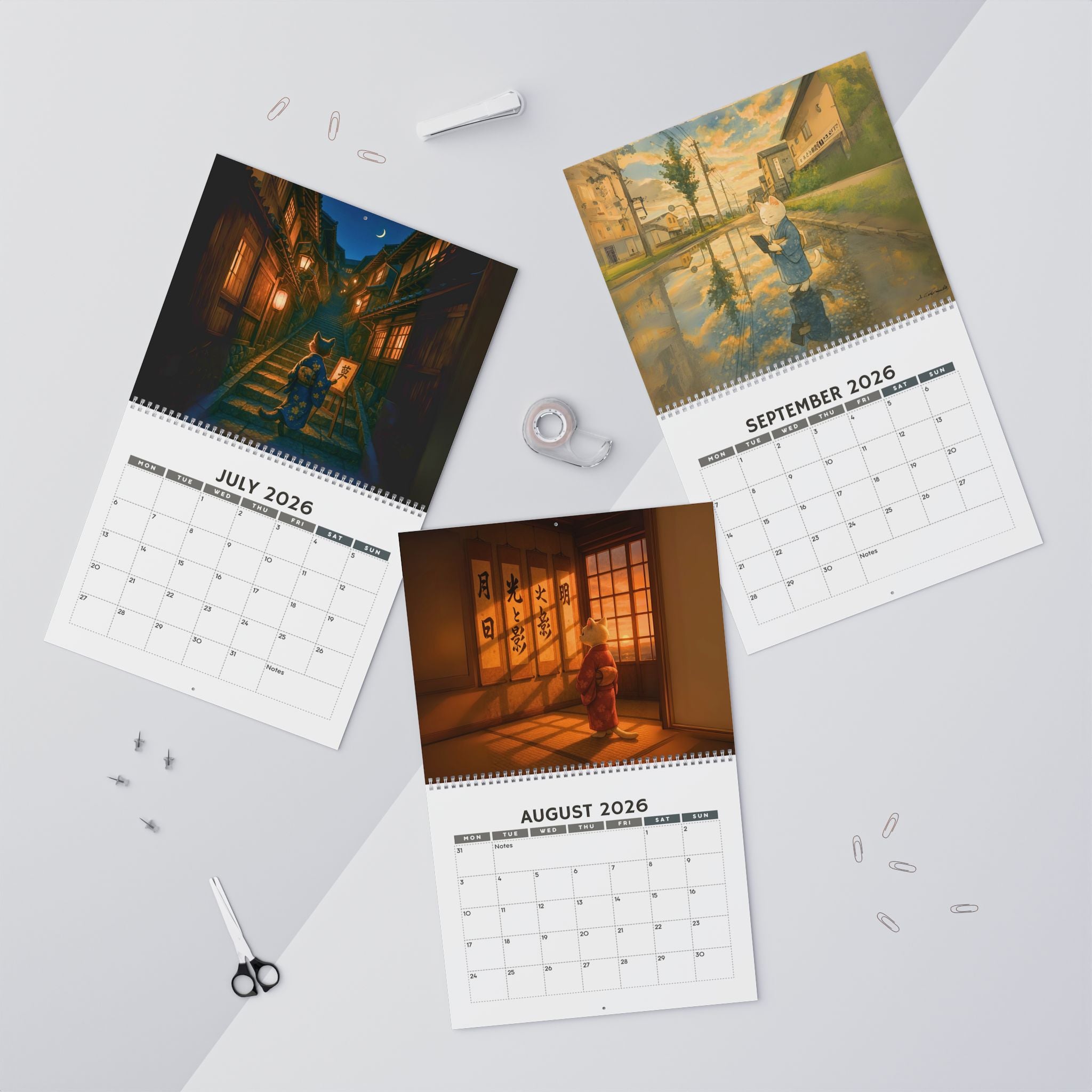 Quiet Journeys: Kimono Cats of Japan 2026 Wall Calendar
