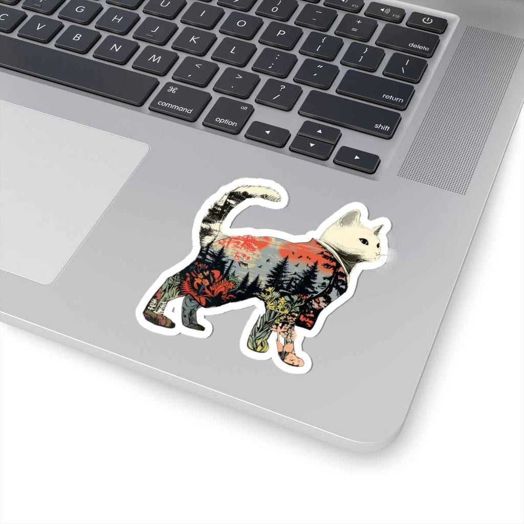 Cat Silhouette Sticker | Scenic Forest Sunset Kiss-Cut Sticker