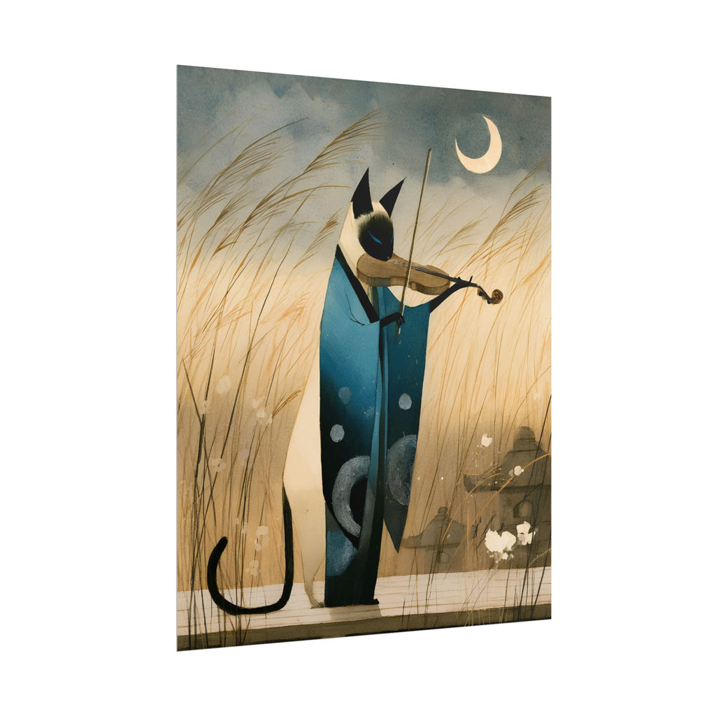 Cat Violinist Poster — Surreal Moonlit Cat Art Print (Rolled Poster)