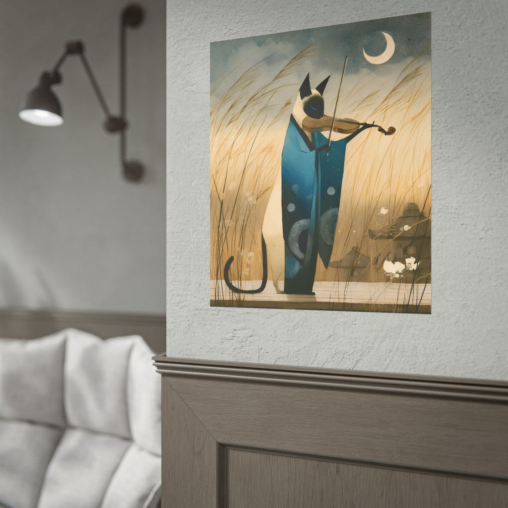 Cat Violinist Poster — Surreal Moonlit Cat Art Print (Rolled Poster)