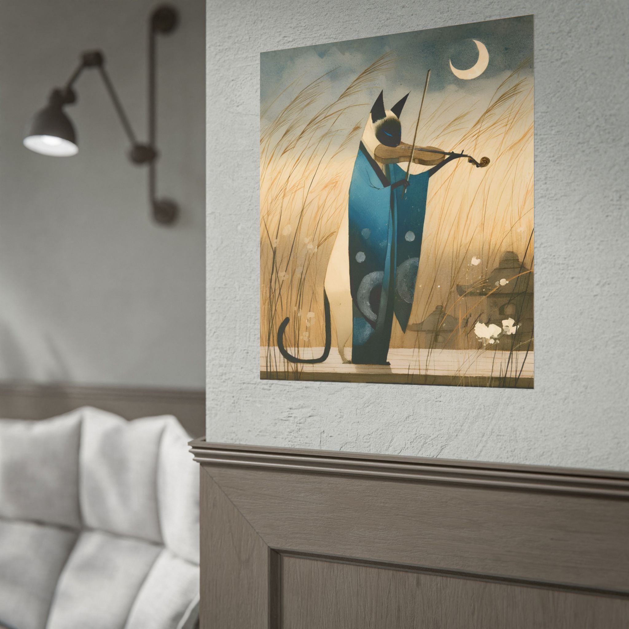 Cat Violinist Poster — Surreal Moonlit Cat Art Print (Rolled Poster)