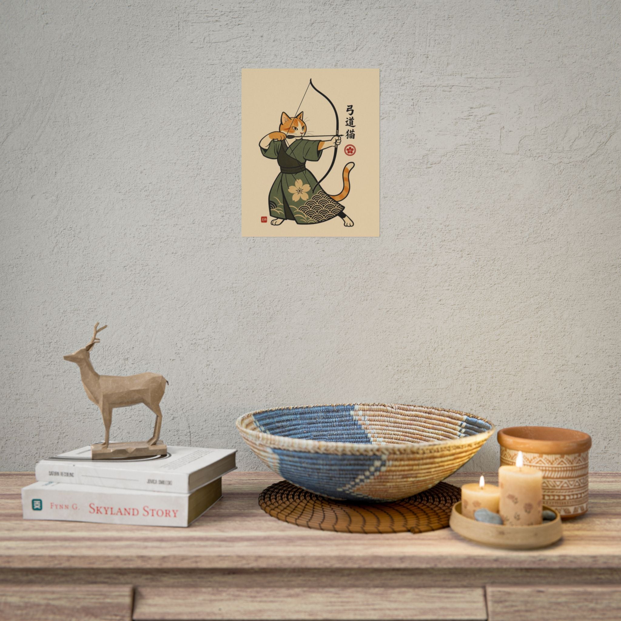 Kyūdō Cat Wall Art – Quiet Heart, Warrior Spirit