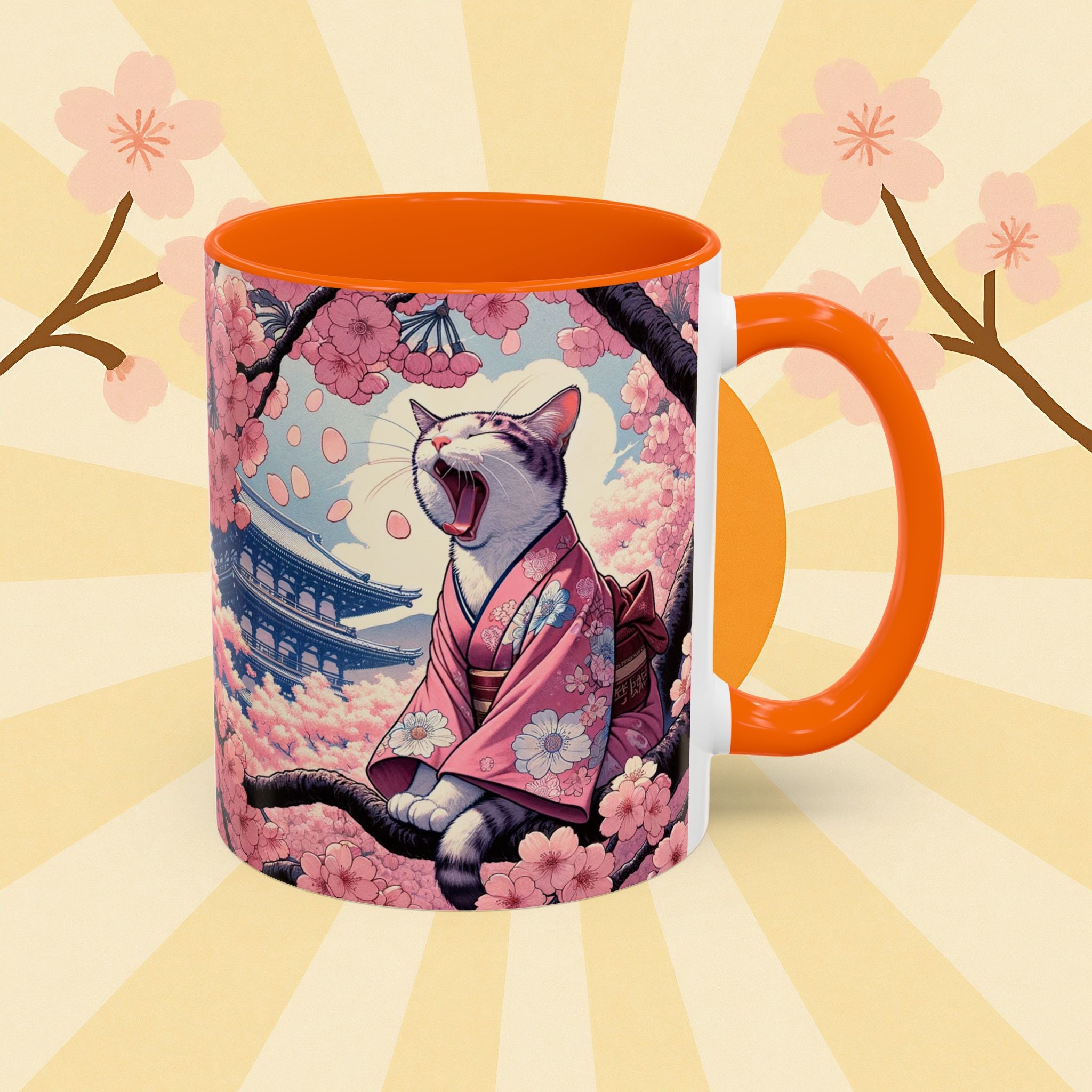 Sakura Cat Coffee Mug in Kimono Design - Kimono Cats Collection