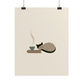 Minimalist Cat Nap Poster – Cozy Tea & Book Wall Art
