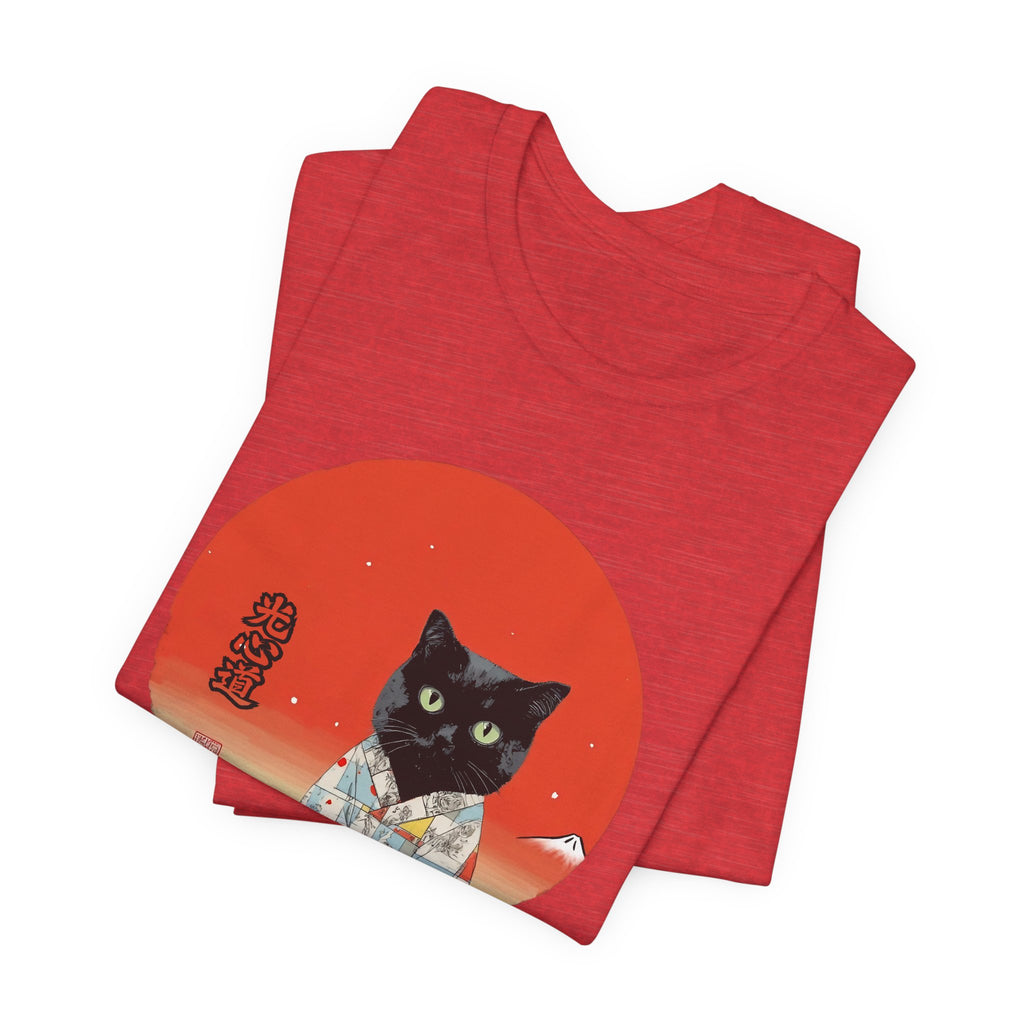 Black Cat Kimono Tee Shirt, Cute Cat Shirt, Unisex T-Shirt, Animal Lovers Gift, Japanese Style Clothing, Unique Cat Fashion