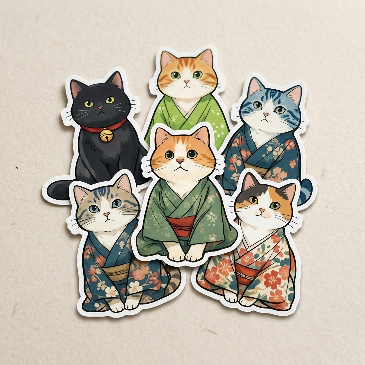 100+ Bundle - Contemplation Cats in Kimonos, Digital Sticker Pack