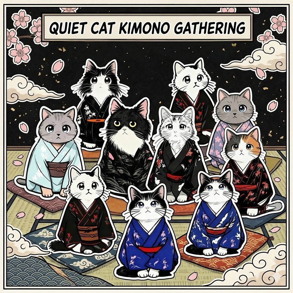 51 Quiet Cats in Kimonos – Digital Sticker Bundle (+ Bonus!)