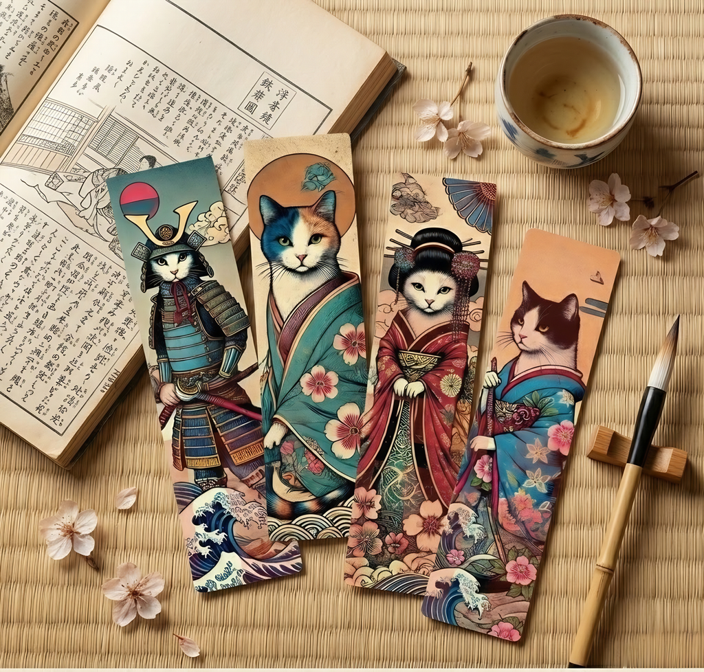 21 Kimono Cats Bookmarks: Japanese Ukiyoe Art (Printable)