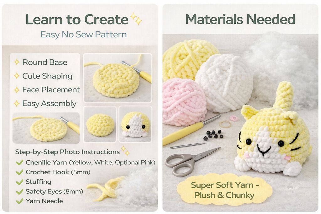 Lemon Loaf Cat Crochet Pattern, Easy No Sew Amigurumi PDF (Digital Download)