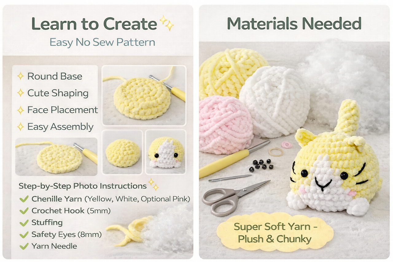 Lemon Loaf Cat Crochet Pattern, Easy No Sew Amigurumi PDF (Digital Download)