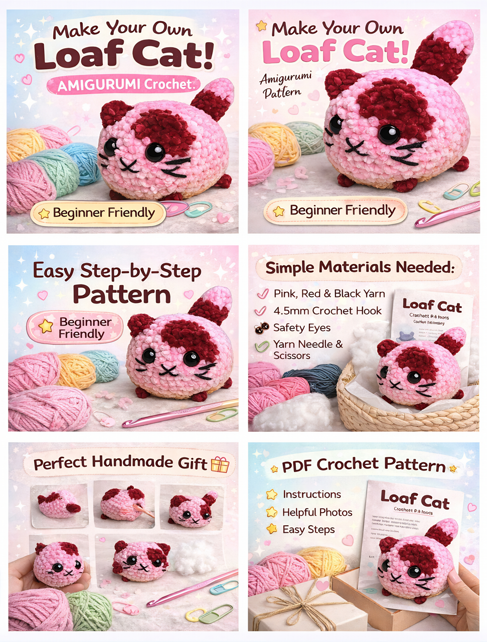 Loaf Cat Crochet Pattern – Easy No Sew Amigurumi (Beginner Friendly)