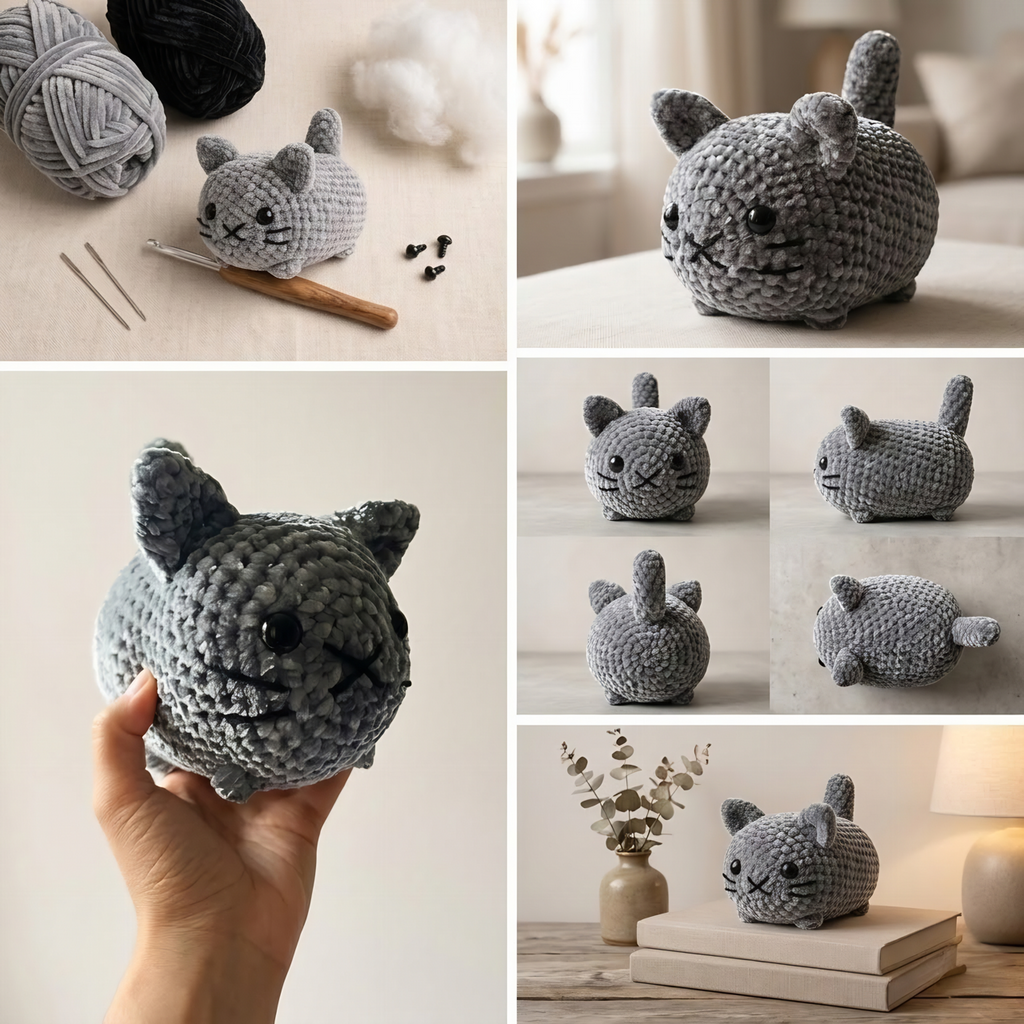 Loaf Cat Crochet Pattern - Easy No Sew Amigurumi Guide