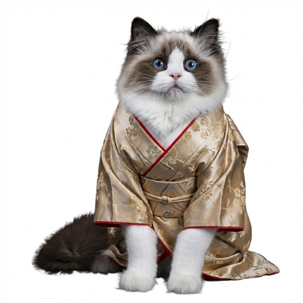 Individuelles Kimono-Haustierportrait – Personalisiertes Haustierkunstwerk im japanischen Stil