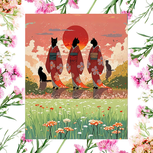 Black Cats Studio Ghibli-inspirierter Druck