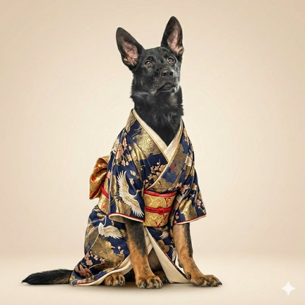 Individuelles Kimono-Haustierportrait – Personalisiertes Haustierkunstwerk im japanischen Stil