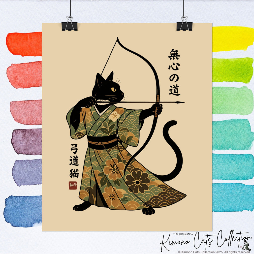 Kyūdō Cat Wall Art – The Way of No-Mind (弓道猫 • 無心の道)