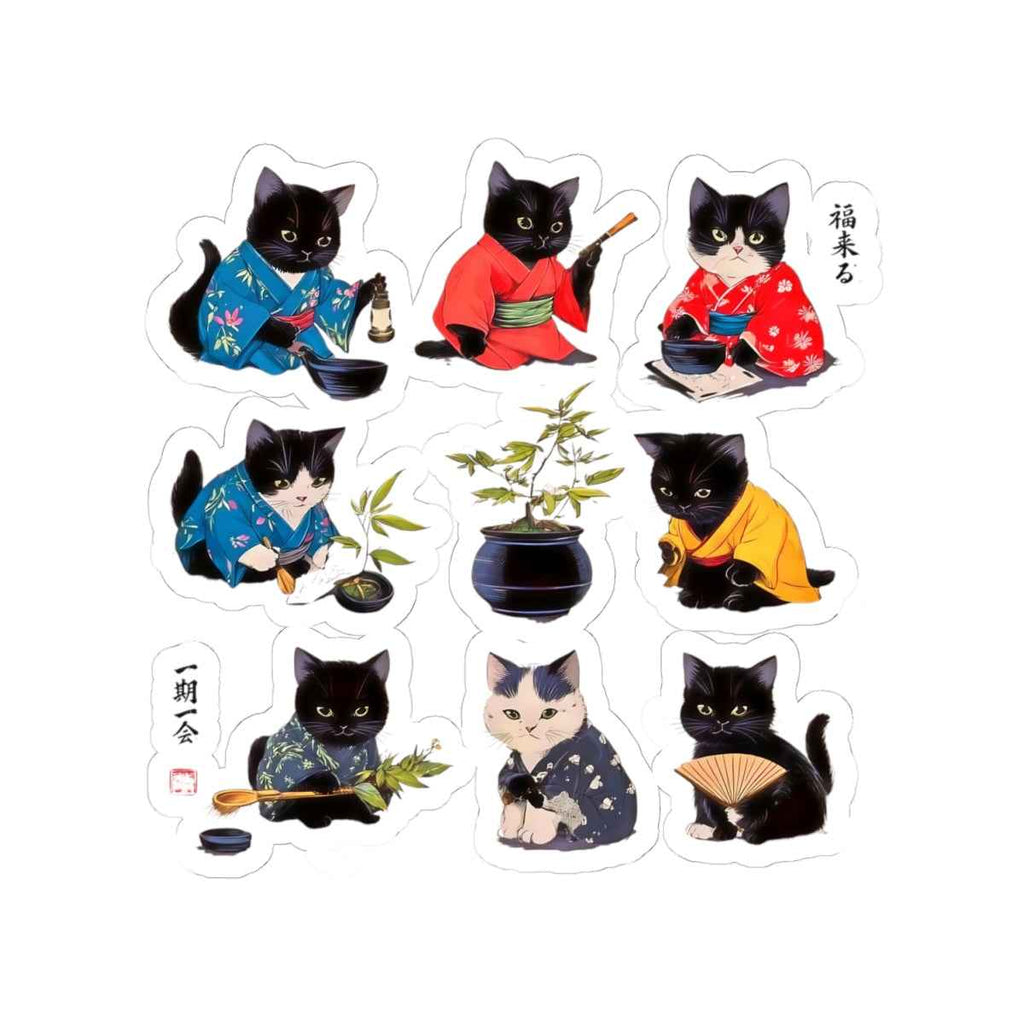 Kittens in Kimono Stickers | Kiss-Cut Sticker Sheet