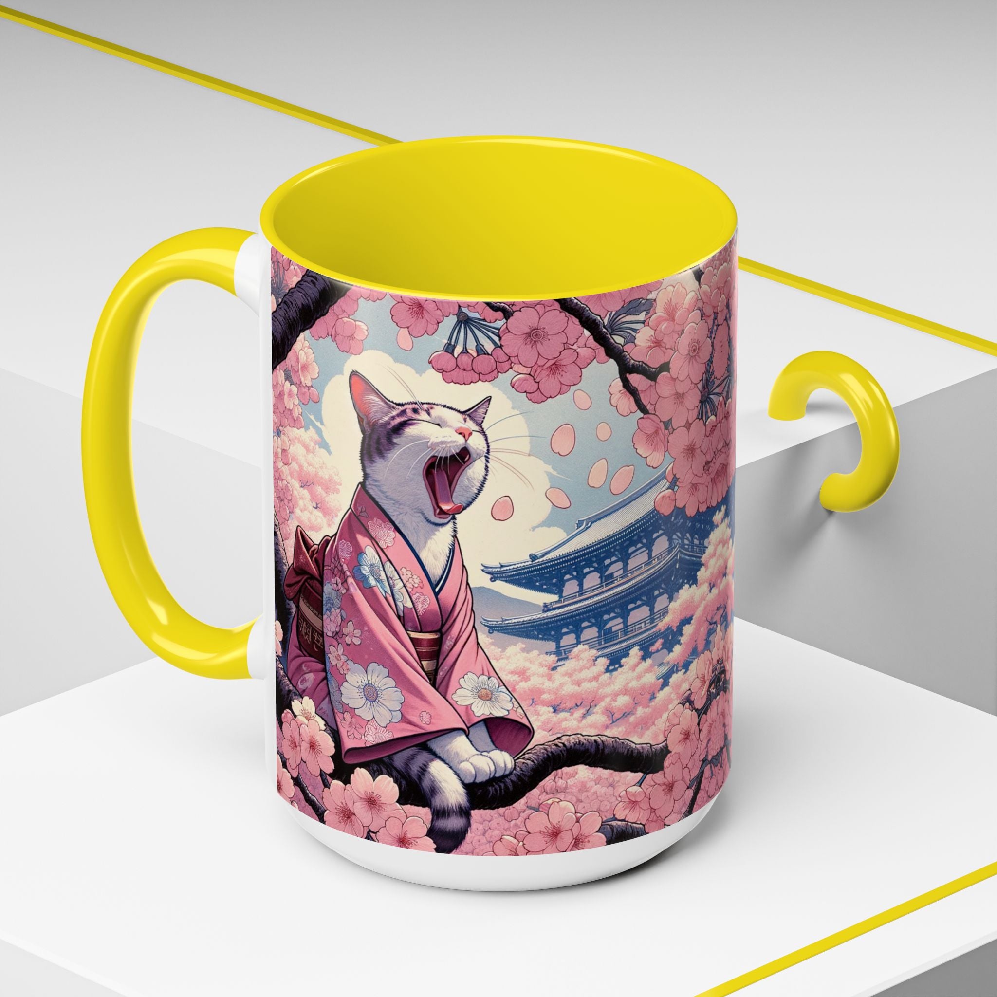 Sakura Cat Coffee Mug in Kimono Design - Kimono Cats Collection