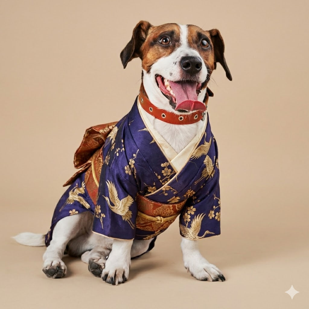 Individuelles Kimono-Haustierportrait – Personalisiertes Haustierkunstwerk im japanischen Stil