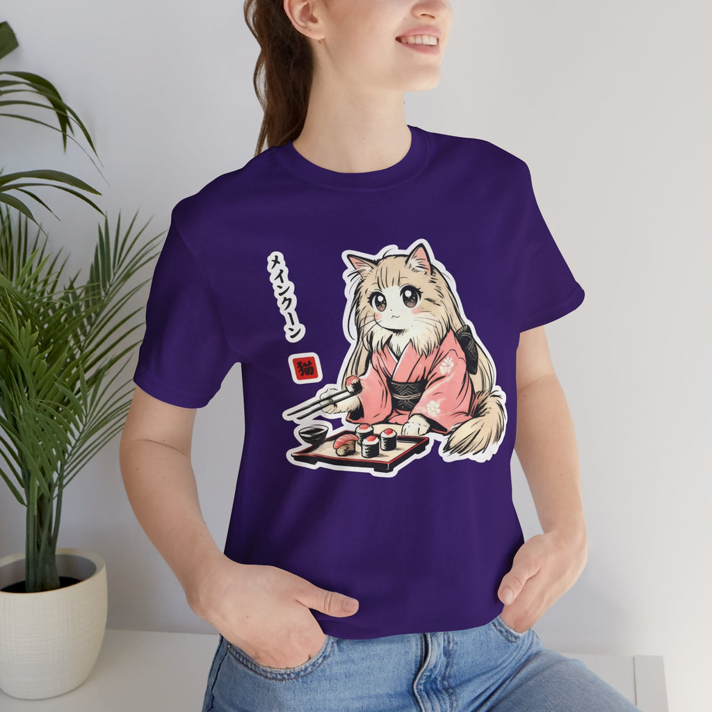 Sushi Lover Cat Shirt - Kawaii Kimono Tee, Maine Coon