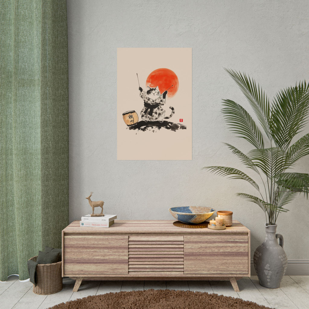 Taiko Drum Cat Wall Art