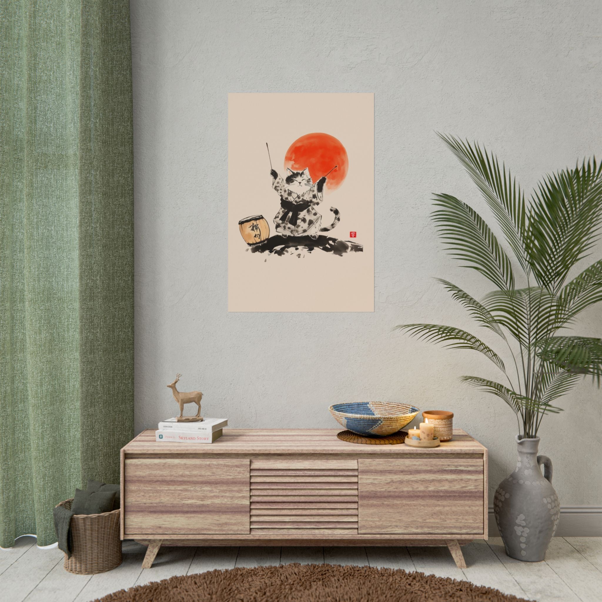 Taiko Drum Cat Wall Art