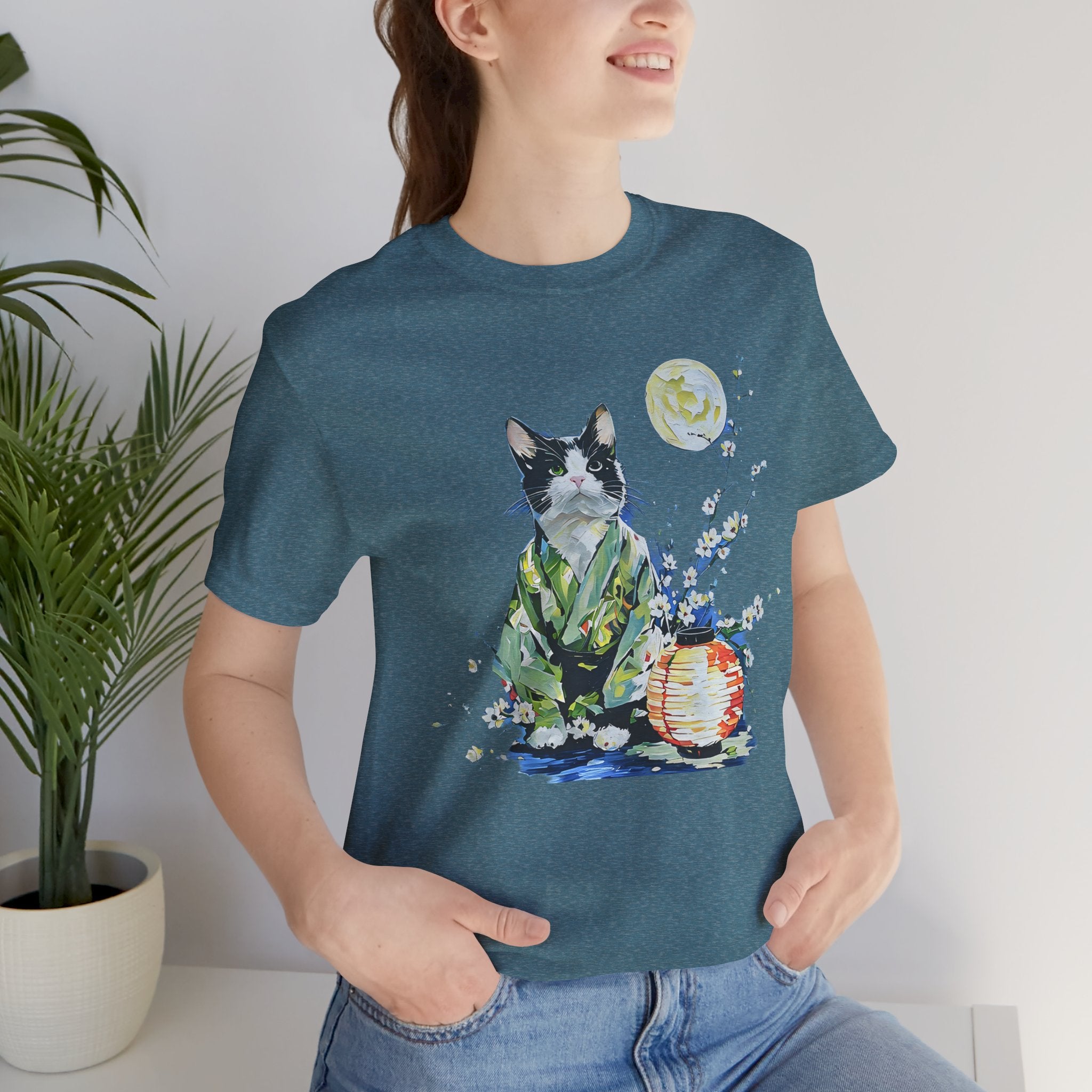 Moon Flower Cat Silhouette T-Shirt | Cat Illustration, Doodle Portrait