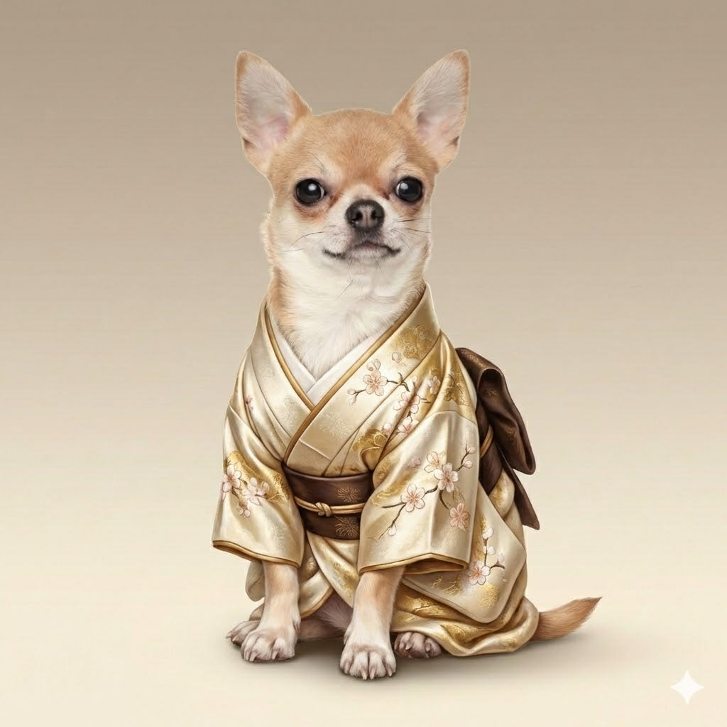 Individuelles Kimono-Haustierportrait – Personalisiertes Haustierkunstwerk im japanischen Stil