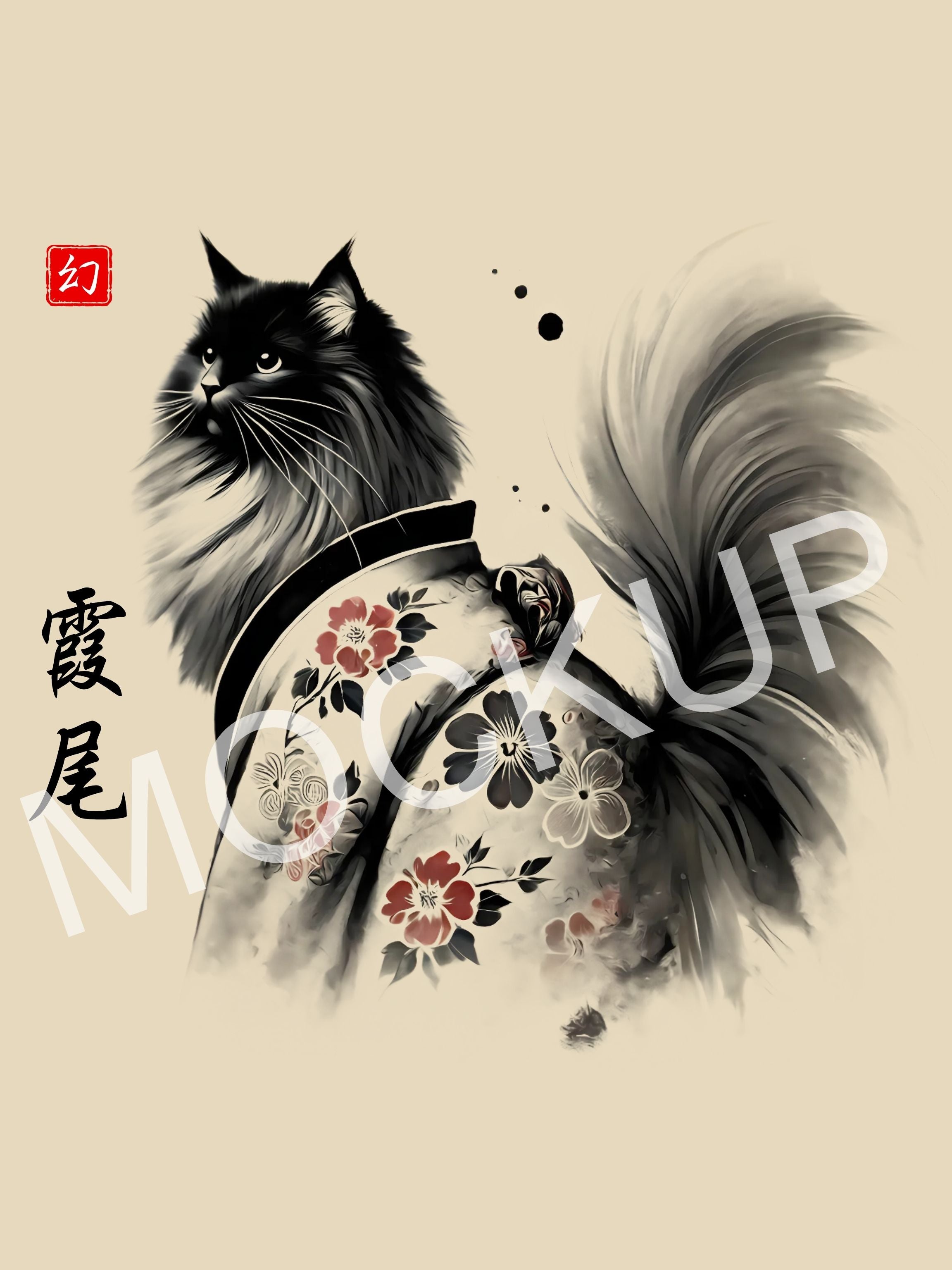 幻 (Gen) – Illusion Tail Cat Wall Art