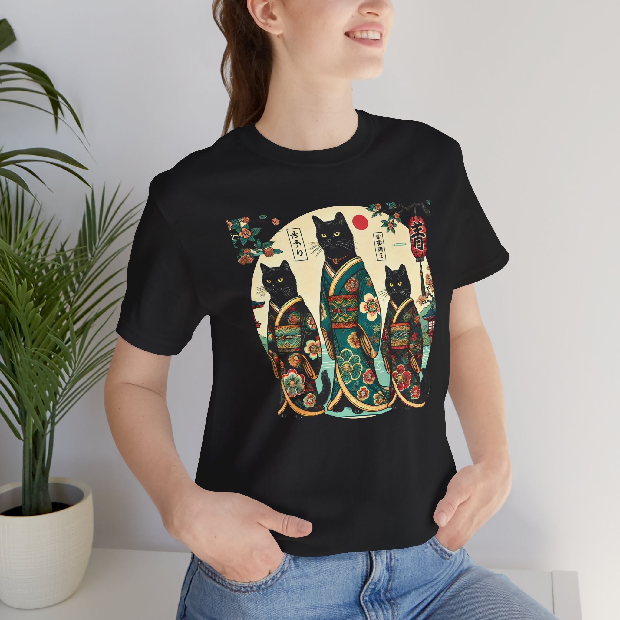 Black Kimono Cats Tee - Unisex