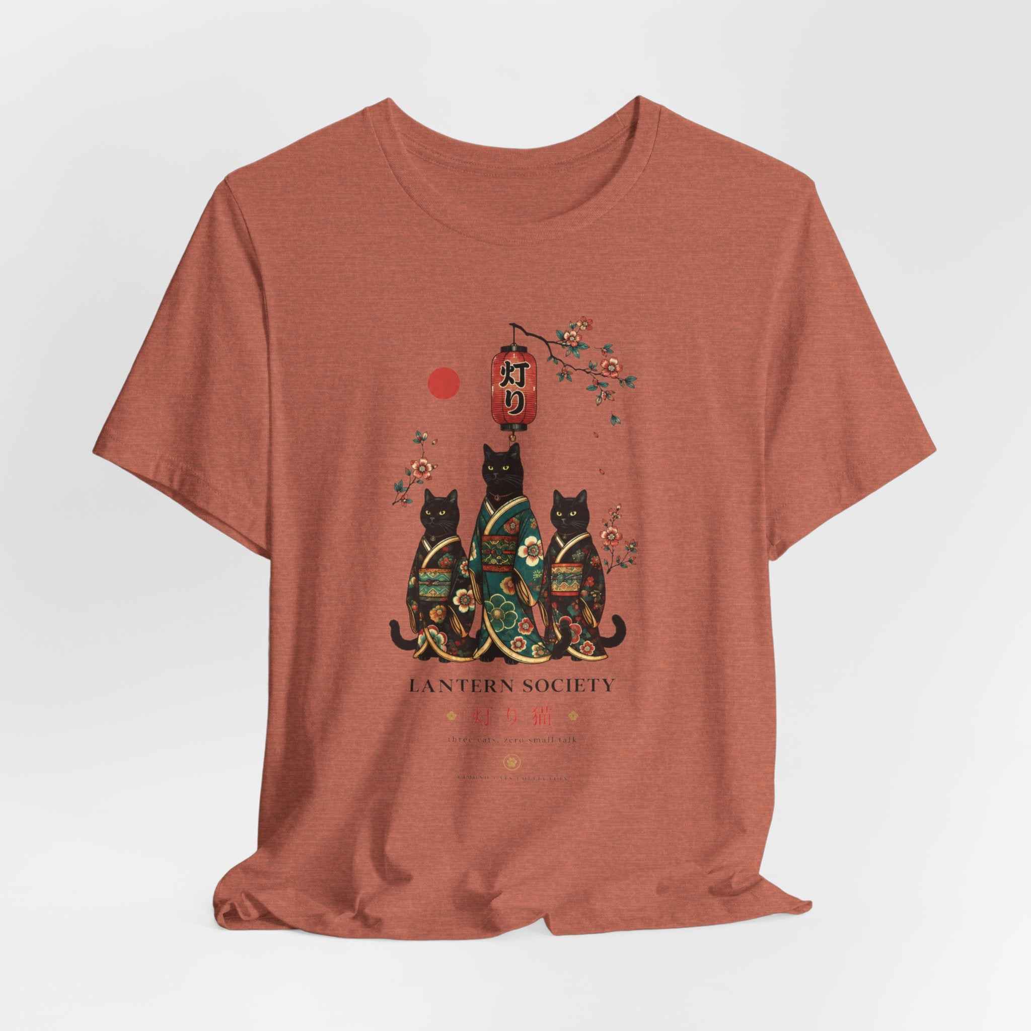 Lantern Society Cat Tee — Japanese Sakura Black Cats Graphic T-Shirt