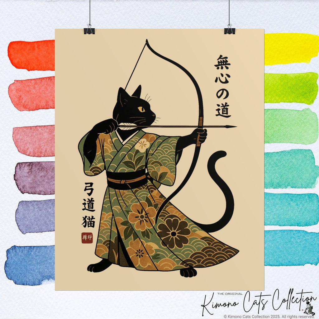 Kyūdō Cat Wall Art – The Way of No-Mind (弓道猫 • 無心の道)