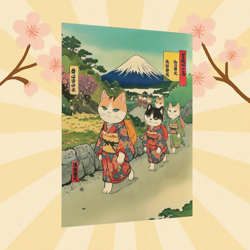 Cats in Kimonos Rolled Poster | Mount Fuji Ukiyo-e Print - Kimono Cats Collection Kimono Cat, Kimono Cats, Kawaii Cat, Zen Cat, Neko, Maneki Neko, Kimono Kitty, Japan, Tokyo, Kyoto