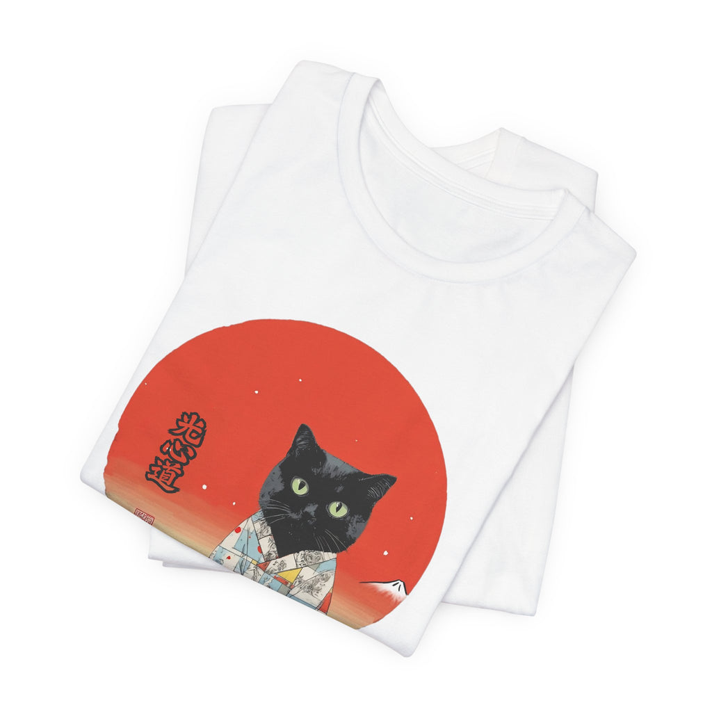 Black Cat Kimono Tee Shirt, Cute Cat Shirt, Unisex T-Shirt, Animal Lovers Gift, Japanese Style Clothing, Unique Cat Fashion
