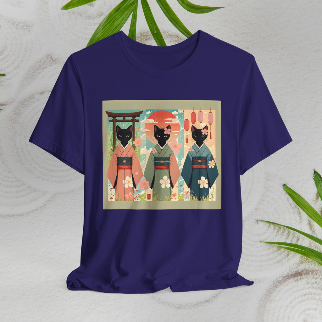 Cute Japanese Black Kitty Cats in Kimonos T-Shirt