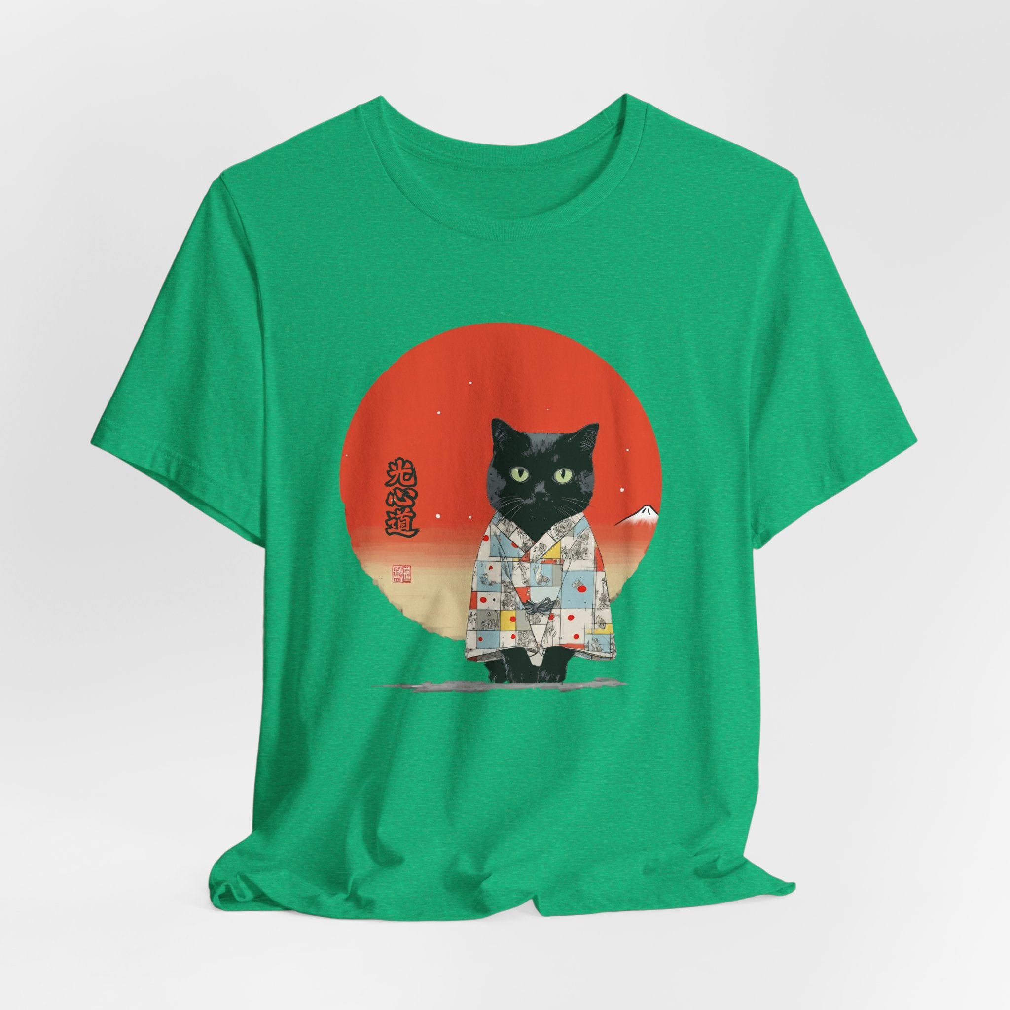 Black Cat Kimono Tee Shirt, Cute Cat Shirt, Unisex T-Shirt, Animal Lovers Gift, Japanese Style Clothing, Unique Cat Fashion