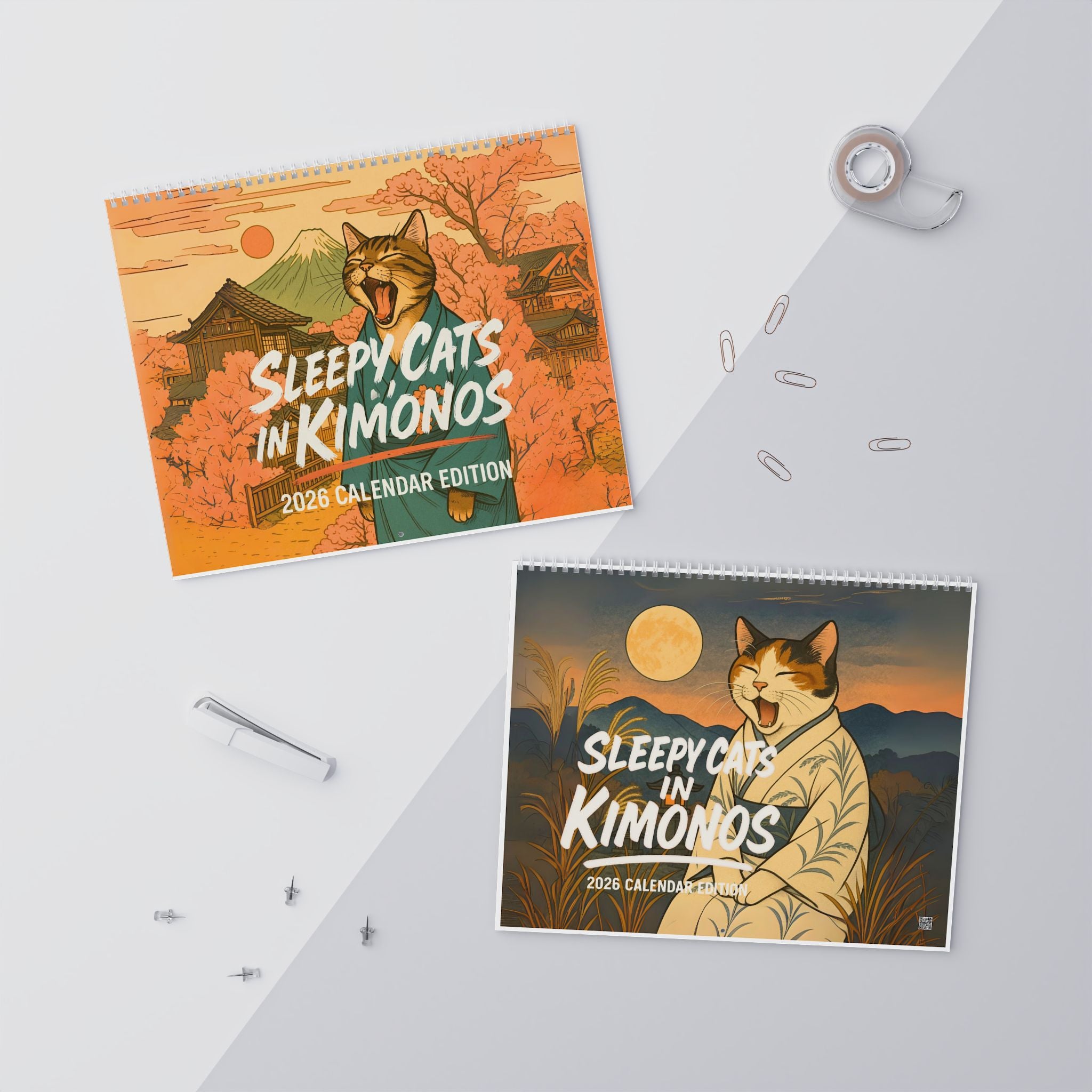 Sleepy Kimono Cats Wall Calendar 2026
