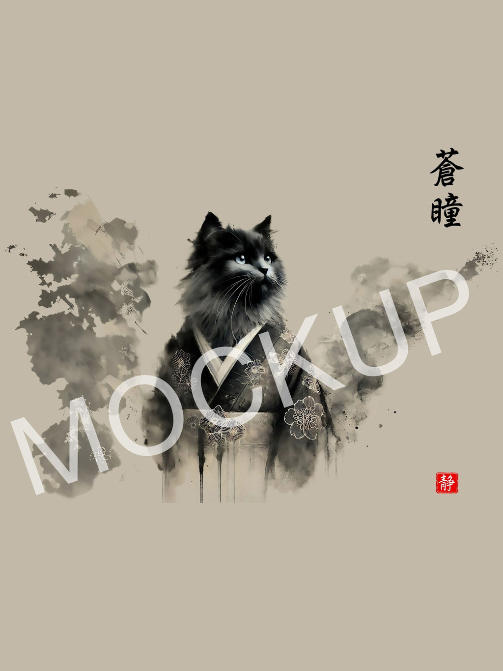 静 (Shizu) – Calm Azure Eyes Cat Wall Art