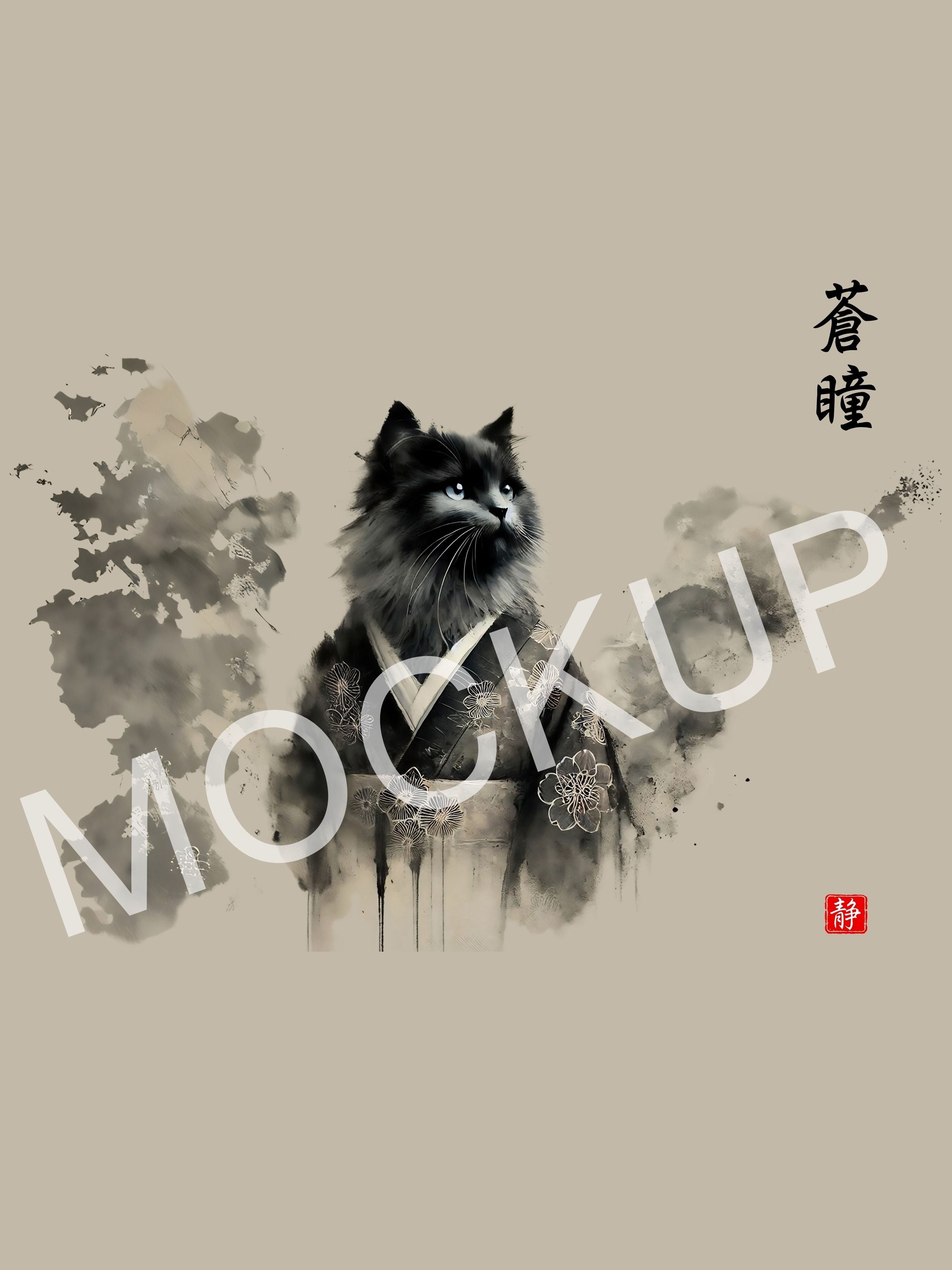 静 (Shizu) – Calm Azure Eyes Cat Wall Art