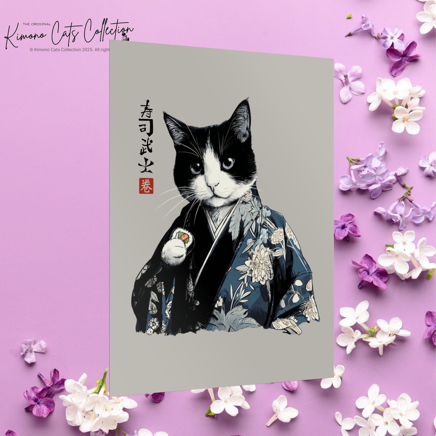 Sushi Bushi 寿司武士 Kimono Neko Rolled Poster